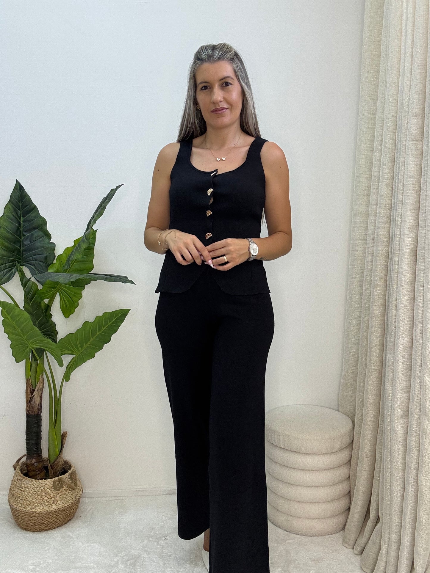 Conjunto malha colete e calça