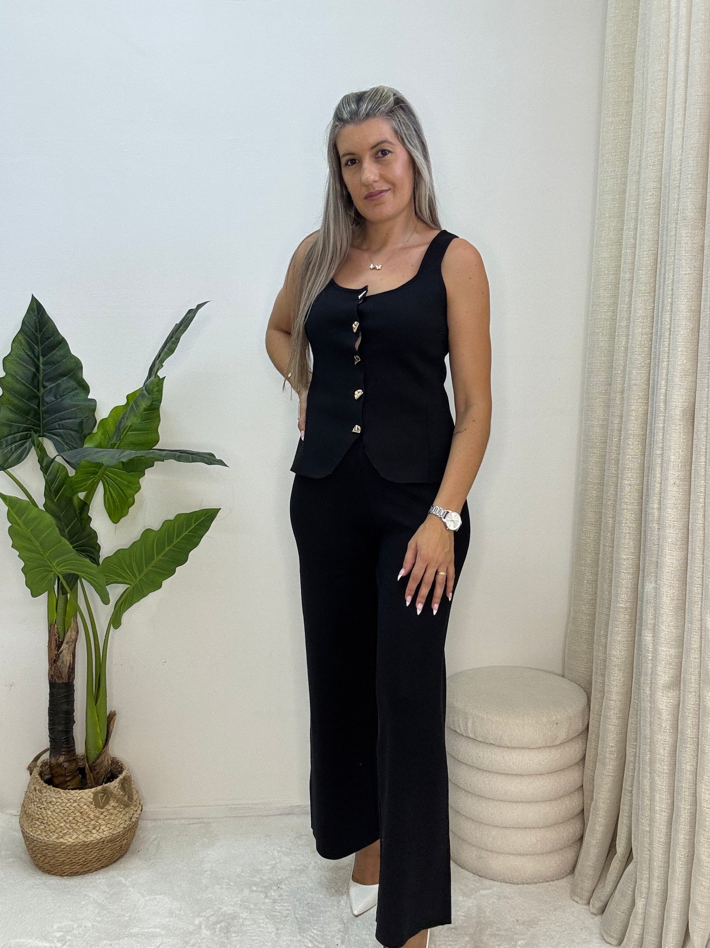 Conjunto malha colete e calça