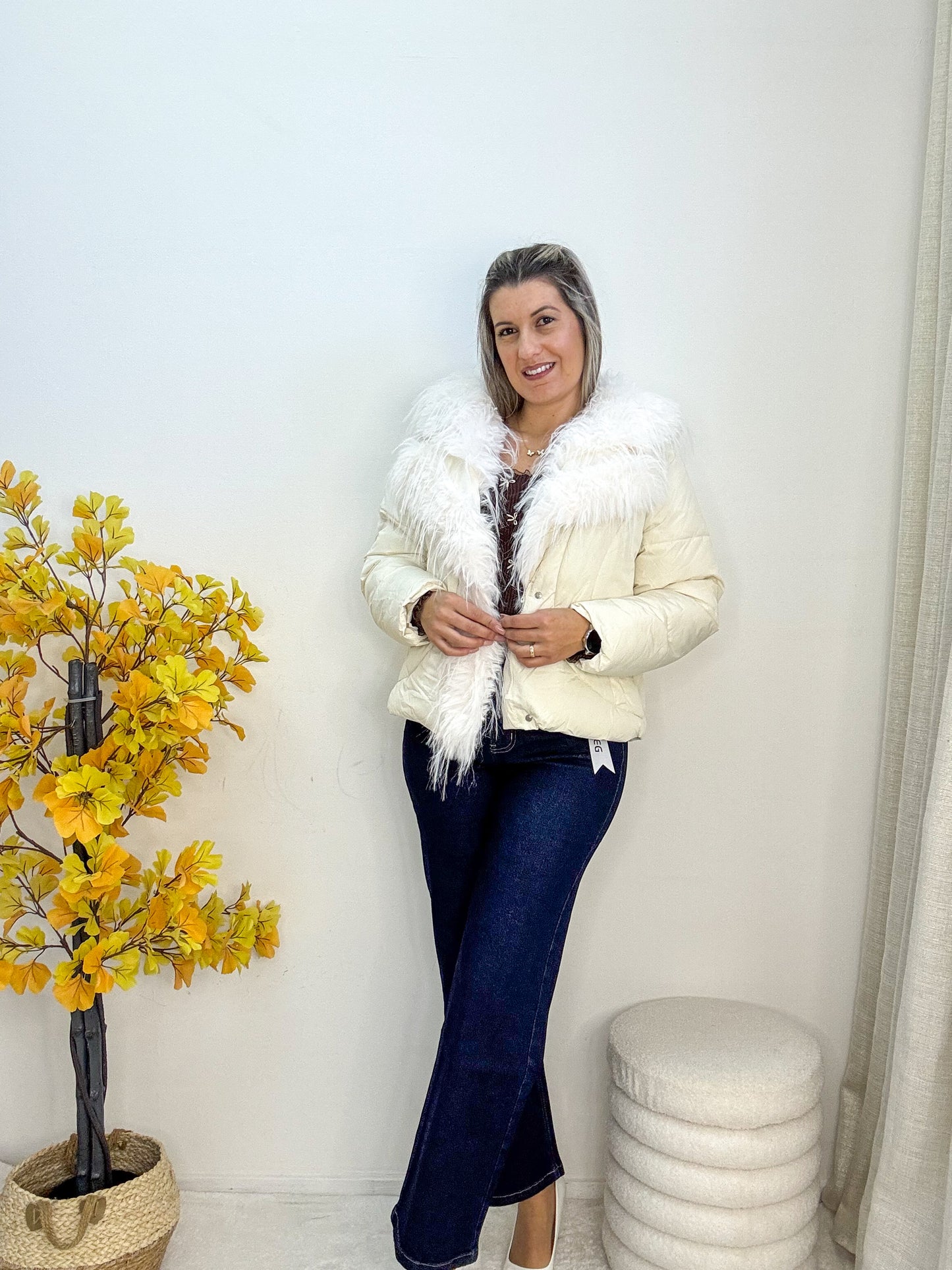 Calça wide leg cinta subida ganga escura